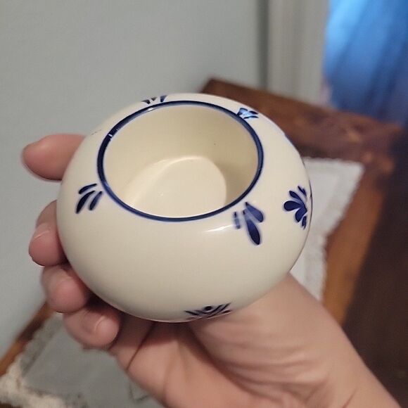 Pair Vtg Dutch Delft Blue Floral Tealight Candle Holders Holland Heart & Round - Picture 14 of 16